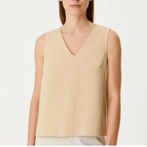 WRAP LONDON 100% Silk Tan Neutral V Neck Sleeveless Tank Top Blouse US 12 / XL